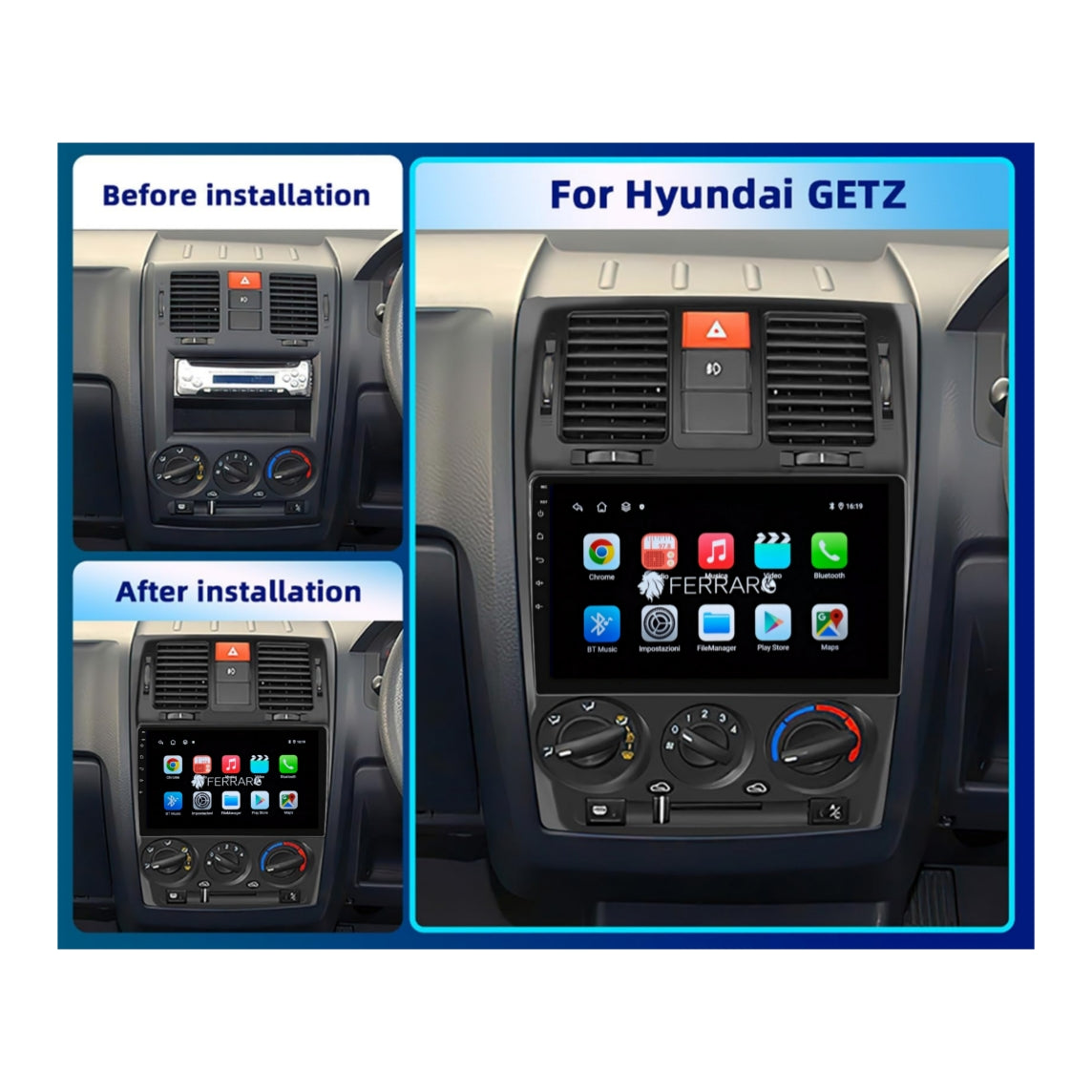 Autoradio per Hyundai Getz 9" | 2002-2011 | Android | Bluetooth | CarPlay | Android Auto | 2GB/4GB/6GB/8GB Ram