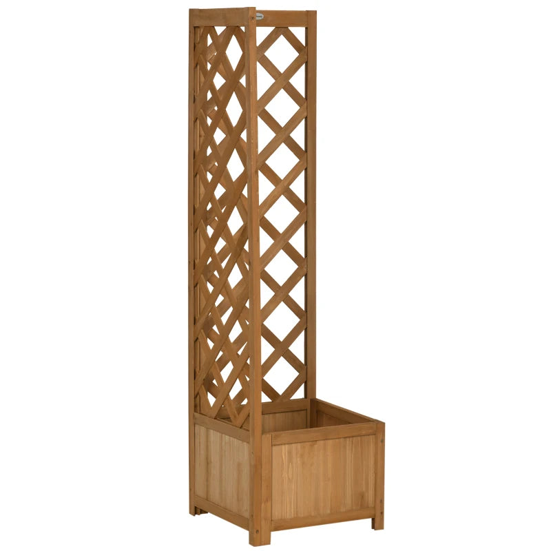 Outsunny Fioriera da Giardino in Legno di Abete Marrone con Grigliato per Rampicanti e Decorazioni, 40x40x145 cm
