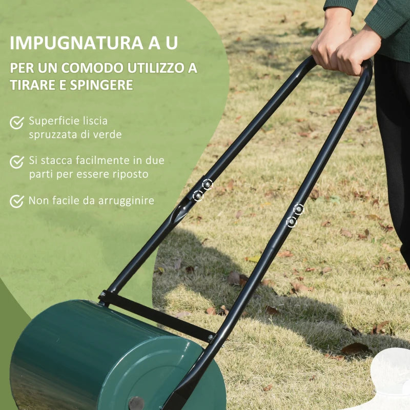Outsunny Rullo per Prato da 30L di Capacità con Lama Raschiante, in Metallo, 102x50x30 cm, Verde Scuro