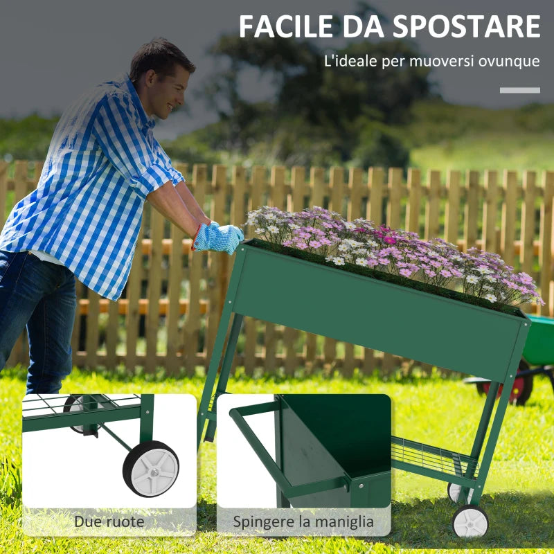 Outsunny Fioriera da Esterno con Mensola Inferiore Portautensili, in Metallo, 109x44x80 cm, Verde