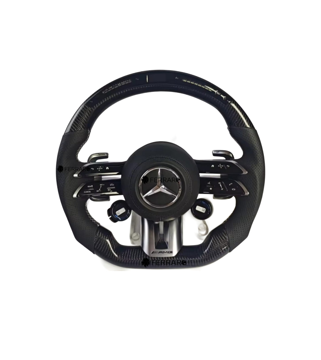 Volante per Mercedes, Nero, Logo Argento, Filo Argento, 2 Pomelli