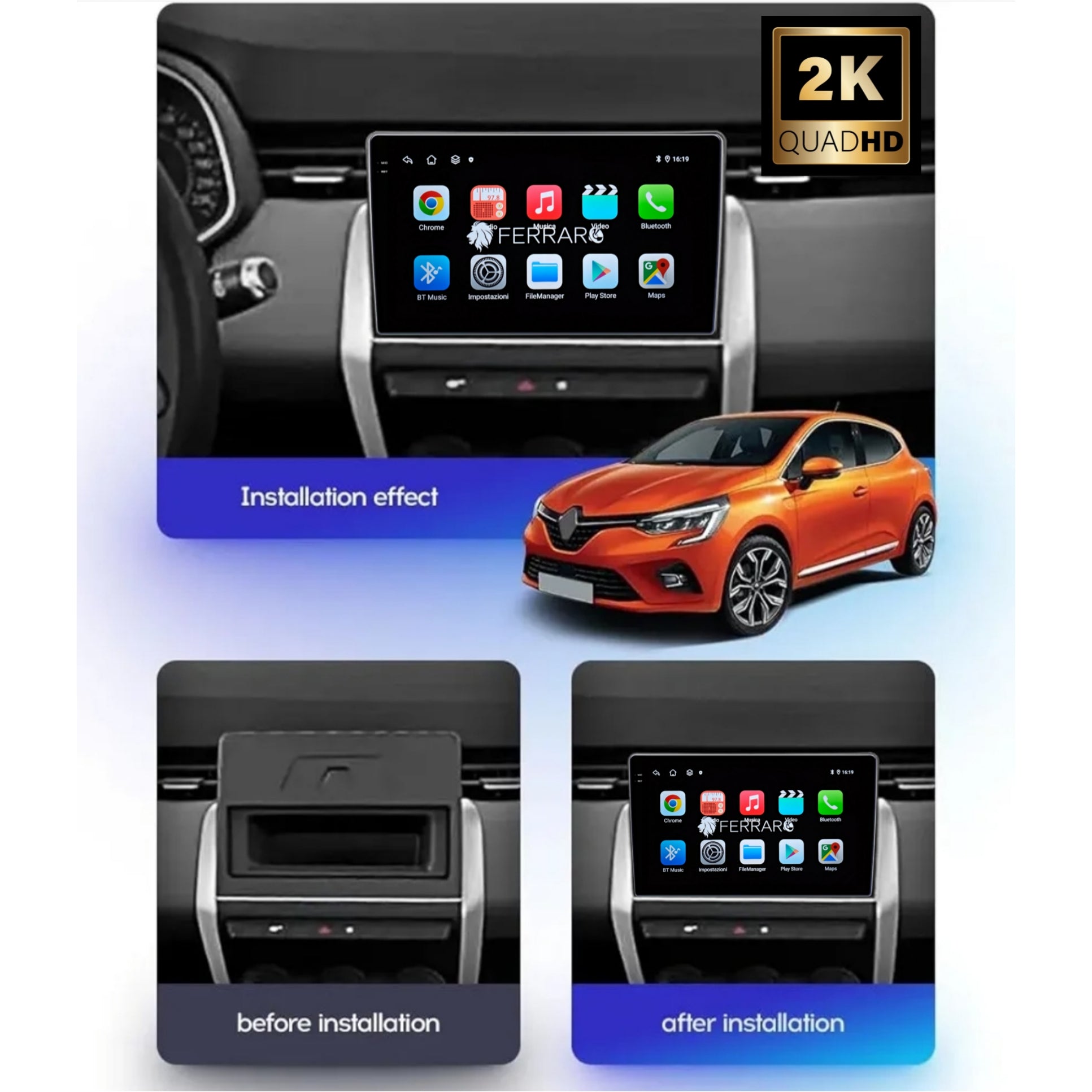 Autoradio per Renault Clio 5ª Serie 9" 2K | 2020-2023 | Android | Bluetooth | CarPlay | Android Auto | 12/256GB Ram
