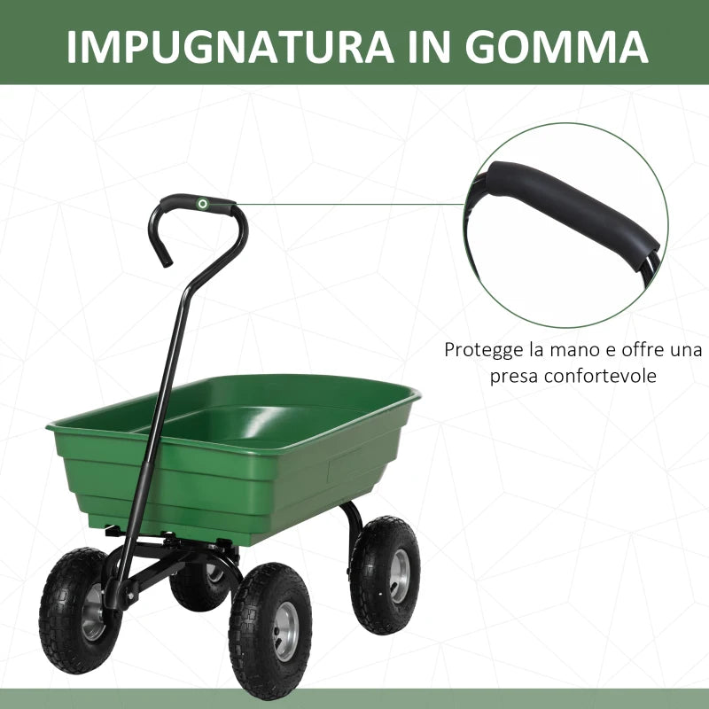 Outsunny Carrello da Giardino con Struttura in Acciaio e Pneumatici, 108x52x100cm, Verde