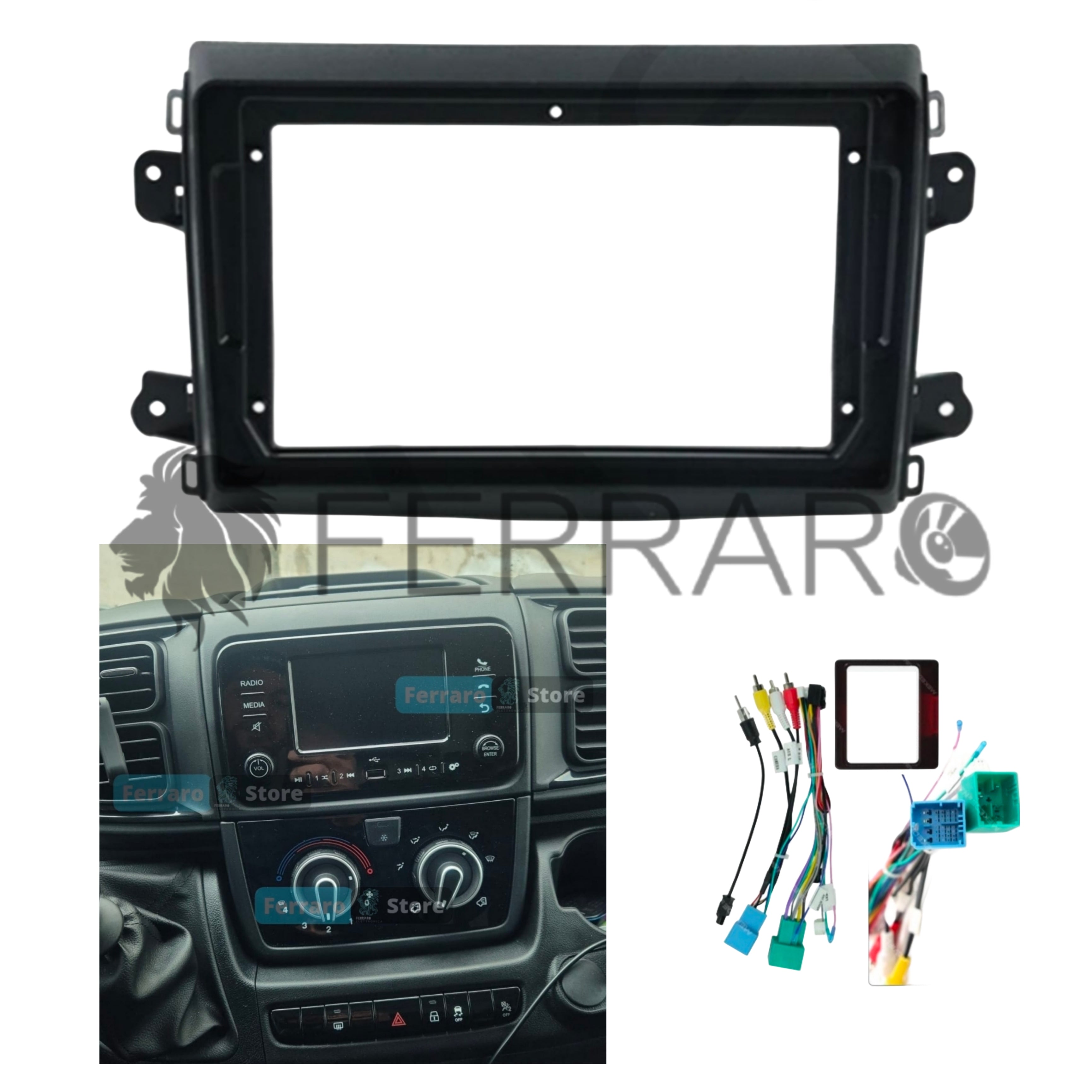 Kit Montaggio Autoradio 9"Pollici Fiat Ducato (Dal 2021>) Mascherina, Cablaggio Autoradio Android