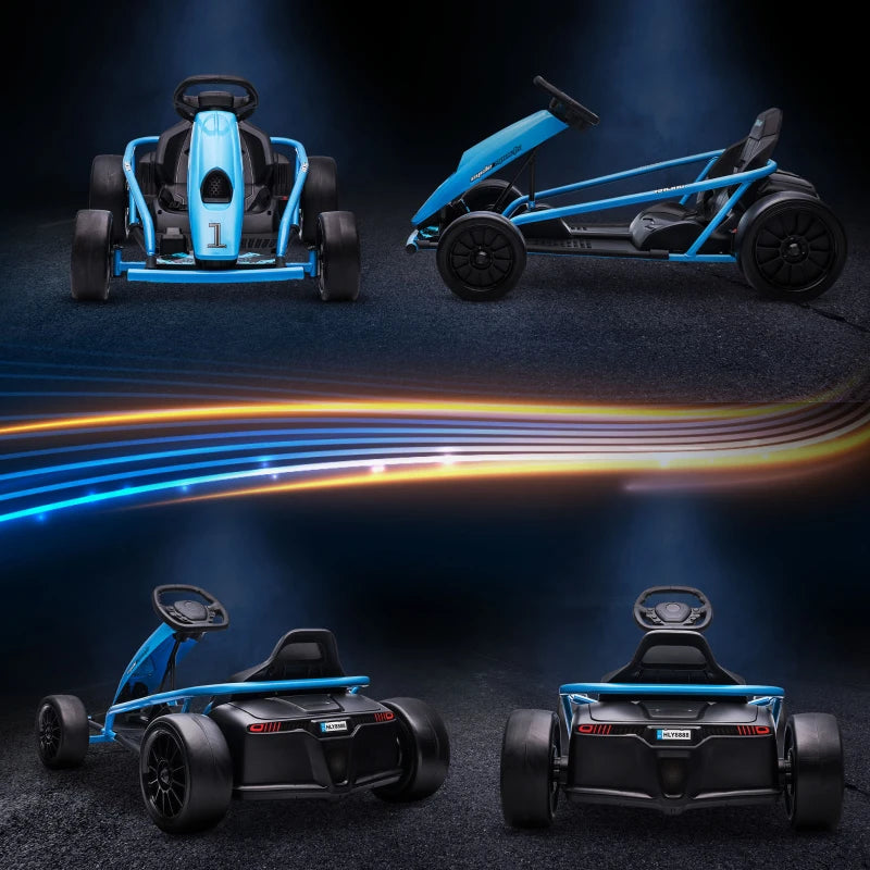 HOMCOM Go-Kart Elettrico per Bambini 8-12 Anni con Schienale Alto e Cintura di Sicurezza, 115x77x54 cm, Blu e Nero