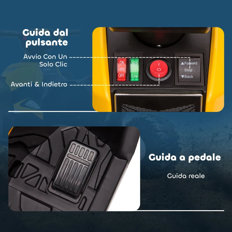 HOMCOM Quad Elettrico per Bambini 12V, 2 Velocità, Ruote Larghe con Clacson e Fari LED, Età 3-5 Anni, Giallo