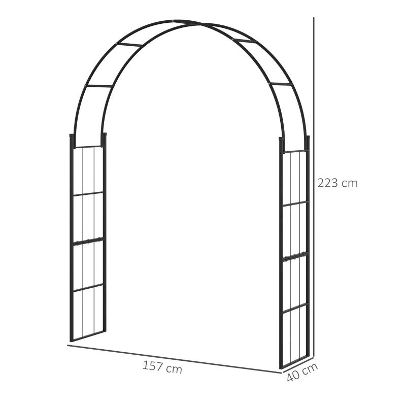 Outsunny Archetto da Giardino per Piante Rampicanti e Decorazioni, Metallo Nero, 157x40x223cm