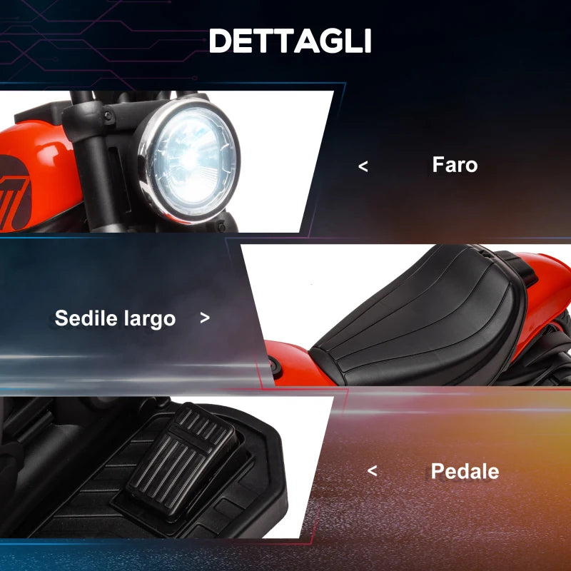 HOMCOM Moto Elettrica per Bambini 18-36 Mesi con Rotelle e Fanale, 76x42x57 cm, Rosso e Nero