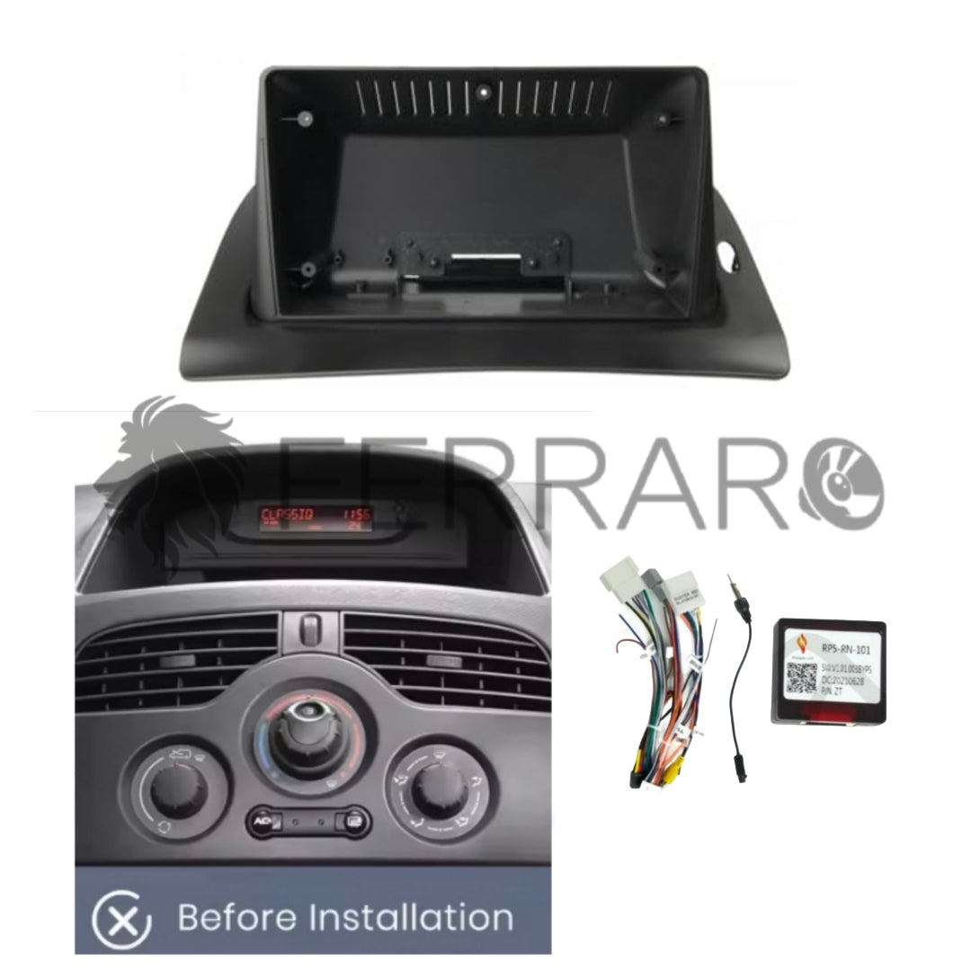 Kit Montaggio Autoradio 9"Pollici Renault Kangoo (2008-2018) Mascherina, Cablaggio per Autoradio Android
