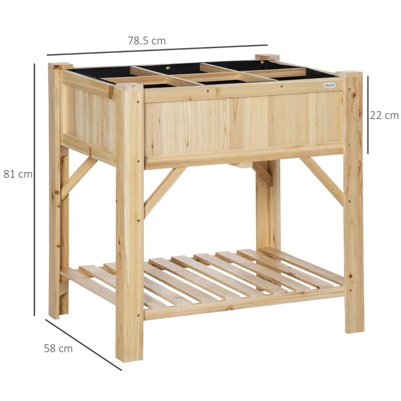 Outsunny Letto per Orto Rialzato con 6 Scomparti in Legno di Abete, 78.5x58x81cm