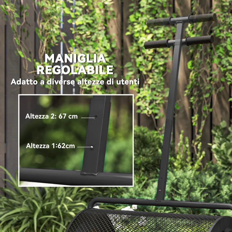 Outsunny Spandiconcime da 75L in Metallo con Manico Regolabile a T e Maniglia Imbottita, 70x40x112 cm, Nero