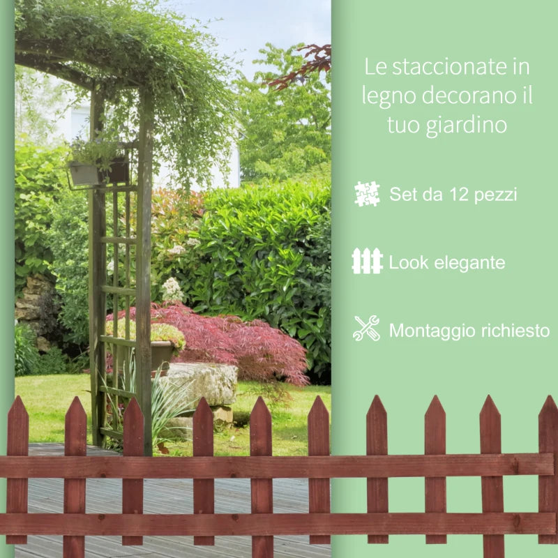 Outsunny Staccionata in Legno di Pino da 12 Pezzi per Aiuole, Giardino e Orto, Altezza 34cm