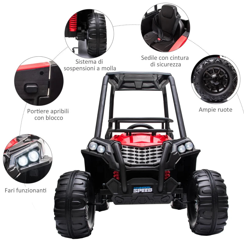 HOMCOM Macchina Elettrica per Bambini 12V, Velocità 3-6km/h, Quad Elettrico Mini con Doppio Motori, USB, Lettore MP3 e Telecomando, 118x76x104cm, Rosso e Nero