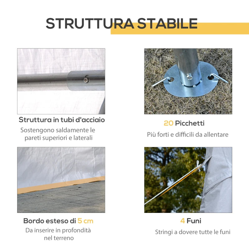Outsunny Tendone per Feste 6x4m con Pareti Rimovibili, Porte e 6 Finestre, Bianco