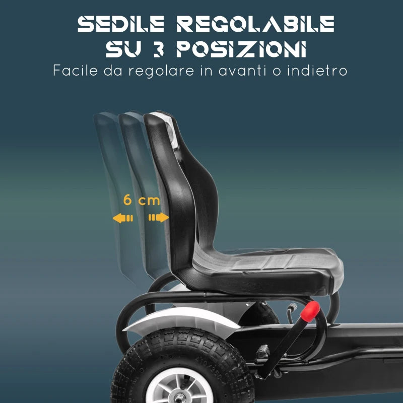 HOMCOM Go Kart a Pedali per Bambini 5-12 Anni in Plastica e Metallo con Sedile Regolabile e Freno a Mano, 121x58x61 cm