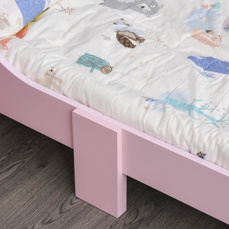 HOMCOM Letto per Bambini con Bordi Rialzati e 6 Gambe in Legno per Cameretta, Lettino per Bimbi da 3-6 Anni, 143x73x60cm, Rosa