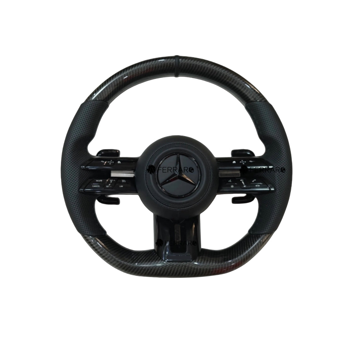Volante per Mercedes, Carbonio Nero, Logo Nero, Punzonata Nera, Linea Nera, AMG