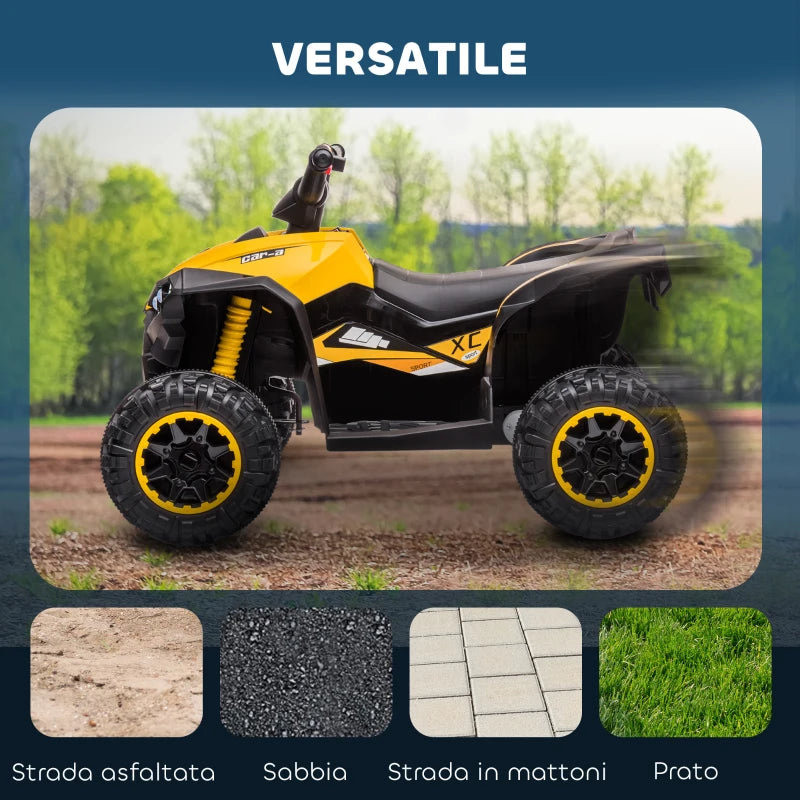 HOMCOM Quad Elettrico per Bambini 12V, 2 Velocità, Ruote Larghe con Clacson e Fari LED, Età 3-5 Anni, Giallo