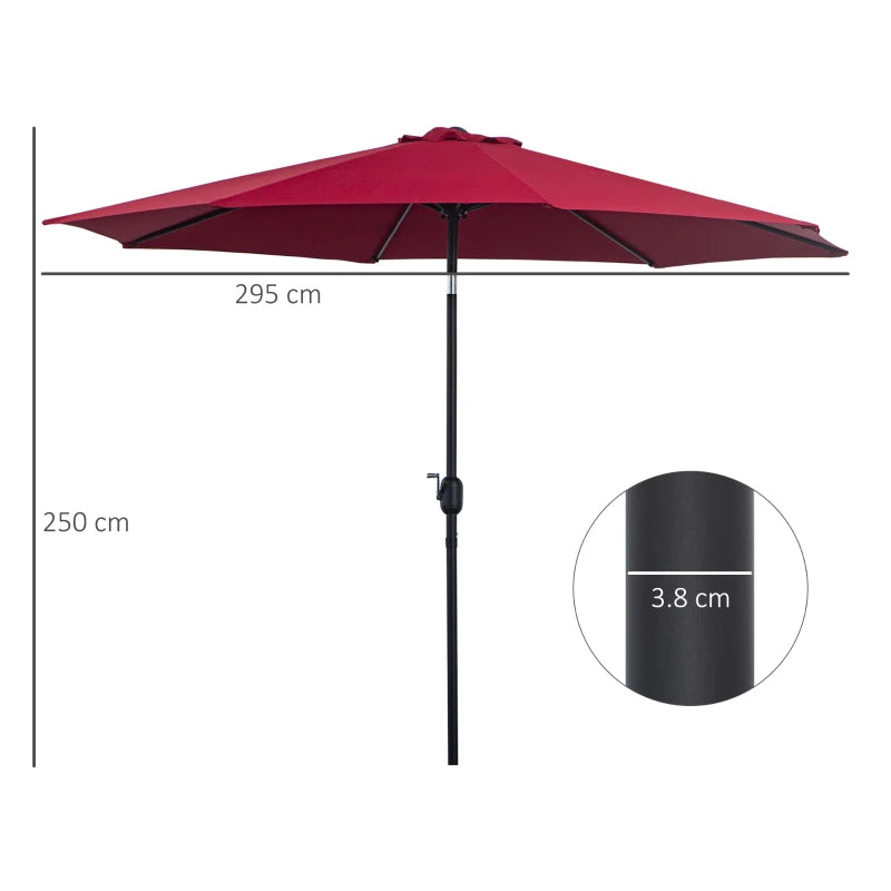 Outsunny Ombrellone da Giardino 3x2.5 m Inclinabile con Palo Smontabile, in Metallo e Poliestere Rosso Scuro