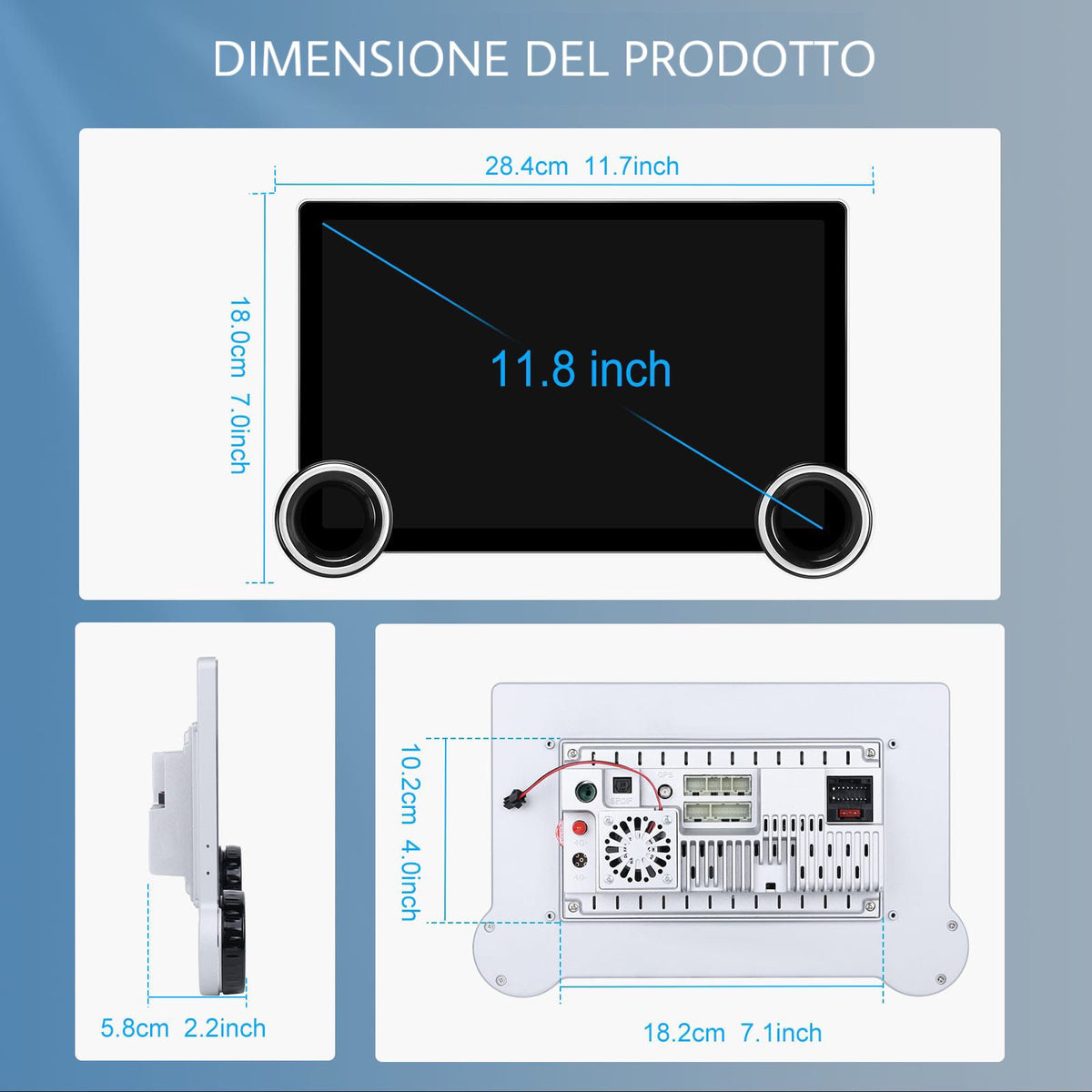Autoradio Universale Fisso (Android) 2Din 11.8" Pollici 2K, Bluetooth, CarPlay, Android Auto, 4/64GB Ram