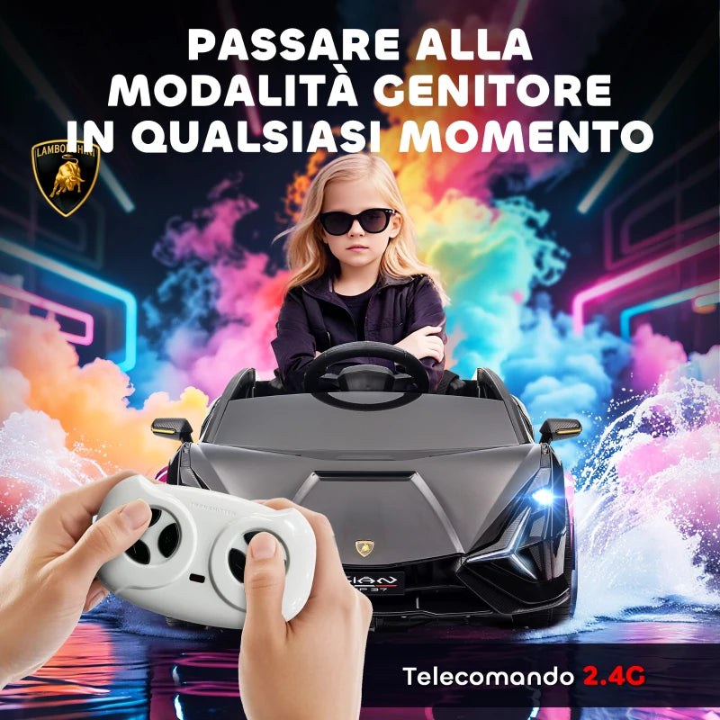 HOMCOM Macchina Elettrica per Bambini 3-5 Anni Lamborghini 12V con Telecomando e Velocità 3-5km/h, Nero