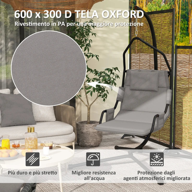 Outsunny Amaca a Dondolo Imbottita con Cuscino, Gancio e Catena, in Acciaio e Poliestere, 118x98x192 cm, Grigio e Nero