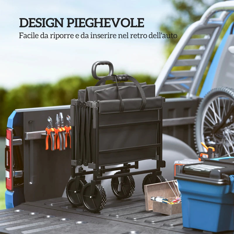 Outsunny Carrello da Giardino 160L Pieghevole con Manico Regolabile, Capacità 100 kg, 95x55x102 cm, Nero