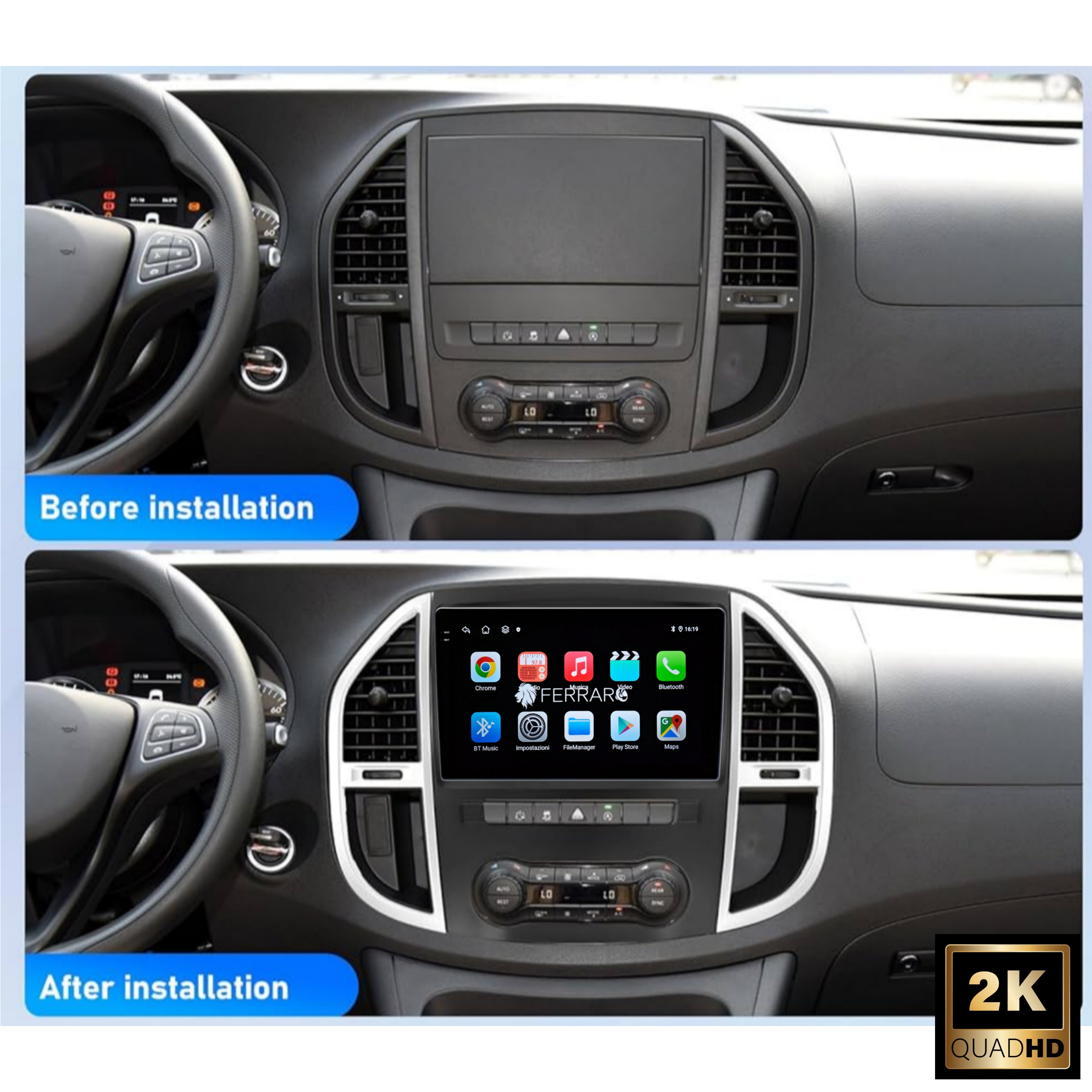 Autoradio per Mercedes Vito W447 10.1" 2K | 2014-2020 | Android | Bluetooth | CarPlay | Android Auto | 4/64GB Ram