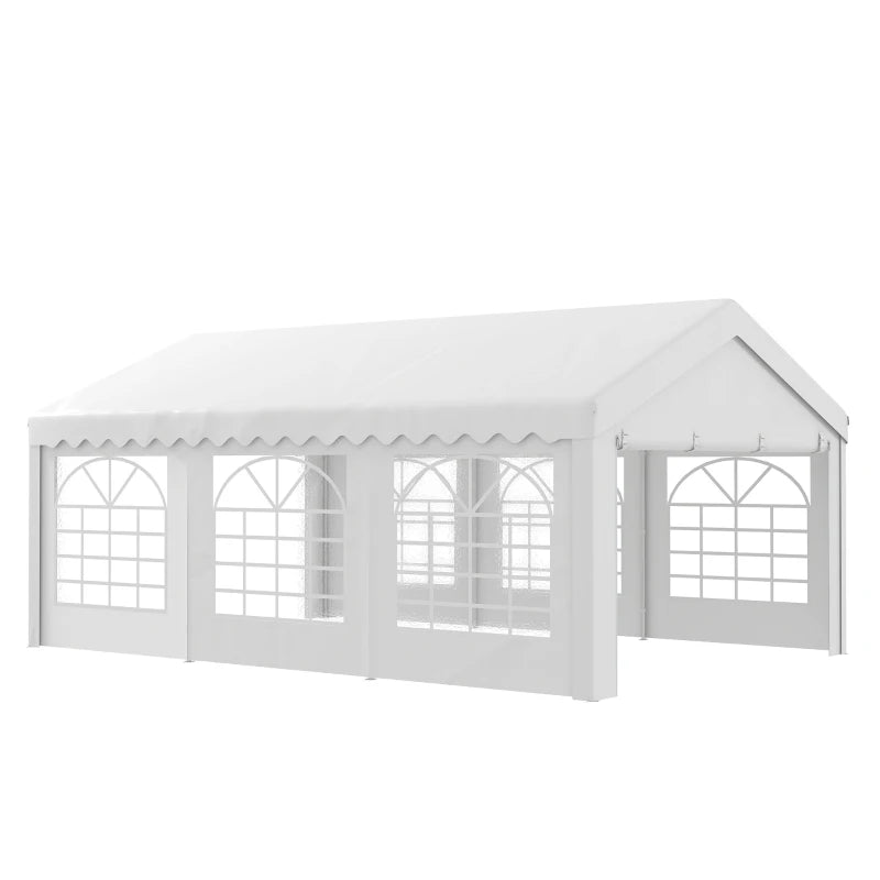 Outsunny Tendone per Feste 6x4m con Pareti Rimovibili, Porte e 6 Finestre, Bianco