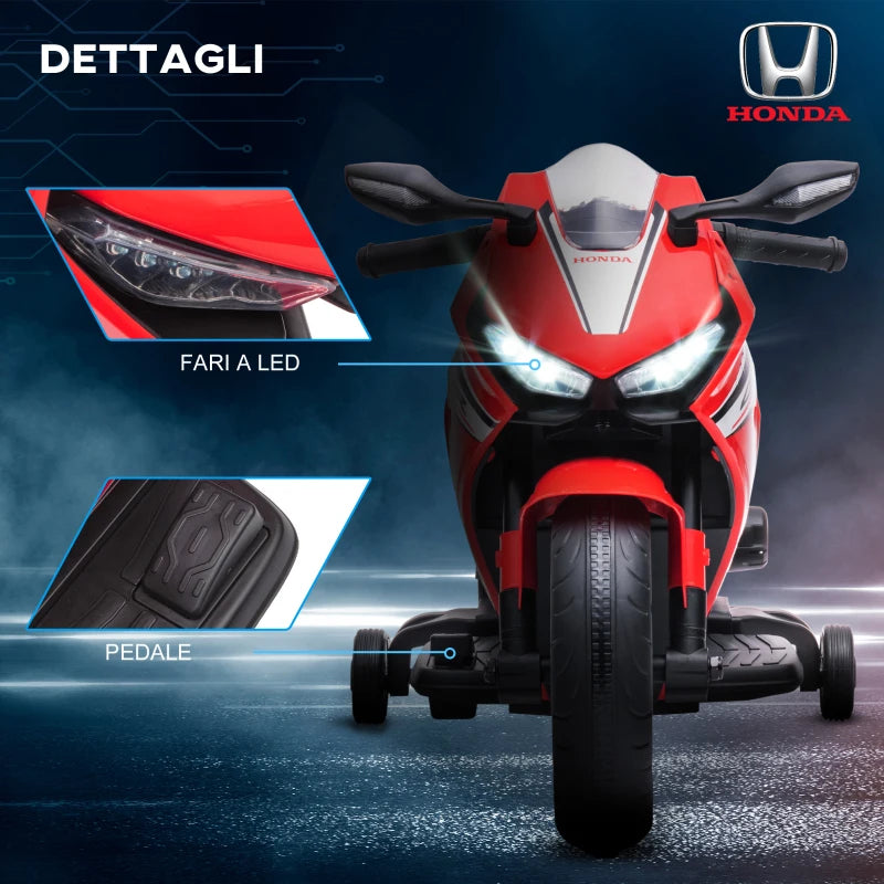 HOMCOM Moto Elettrica per Bambini con Licenza HONDA, Batteria 6V Ricaricabile, Velocità 3km/h, Rosso
