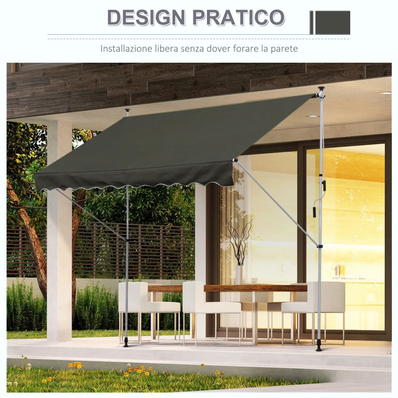 Outsunny Tenda da Sole 3x1.5 m a Bracci con Manovella, Struttura Telescopica in Metallo e Parasole in Poliestere