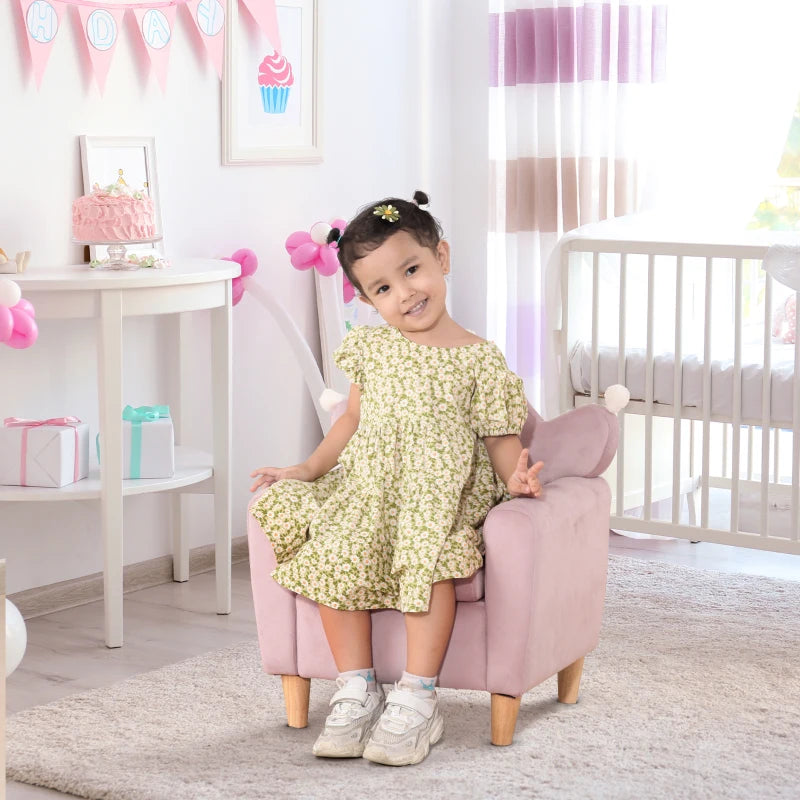 HOMCOM Poltrona per Bambini in Tessuto Effetto Velluto Rosa con Schienale a Corona, 50.2x41.9x57.8 cm