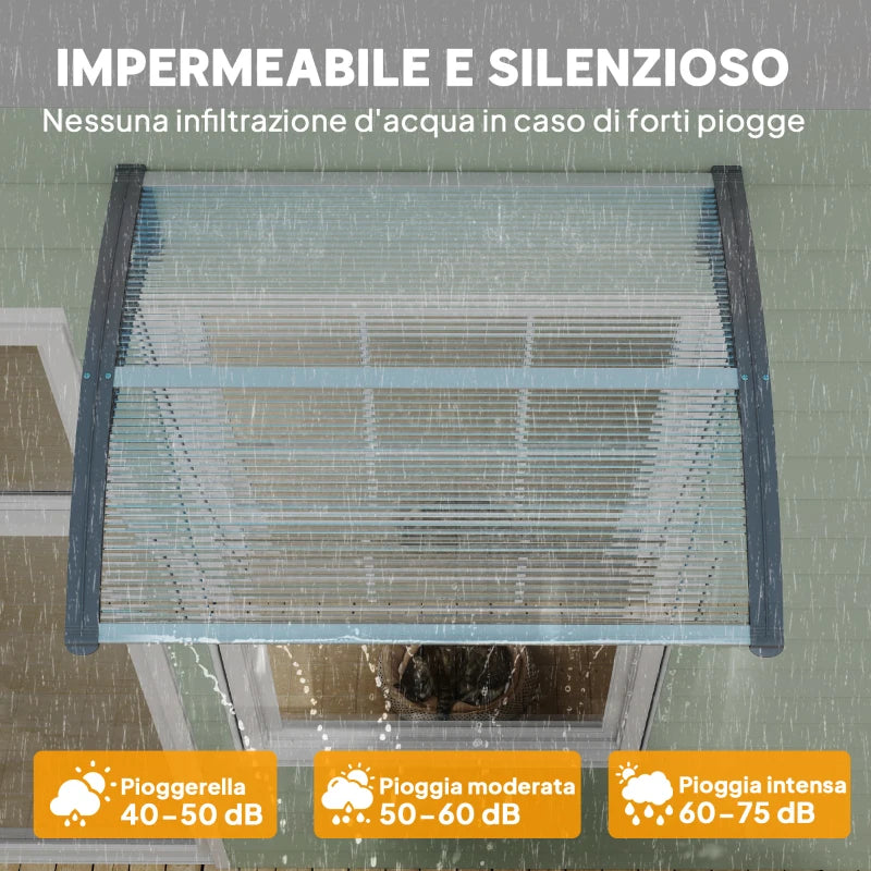 Outsunny Tettoia in Policarbonato Anti-UV da Esterno per Porte e Finestre da 100x80 cm