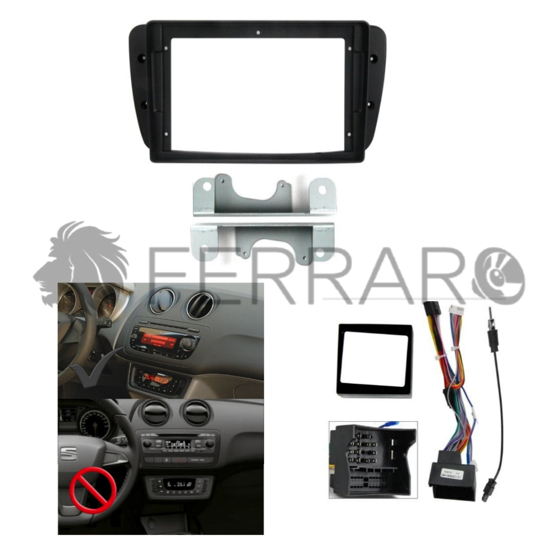 Kit Montaggio Autoradio 9"Pollici Seat Ibiza 6 (2008-2015), Mascherina, Cablaggio per Autoradio Android