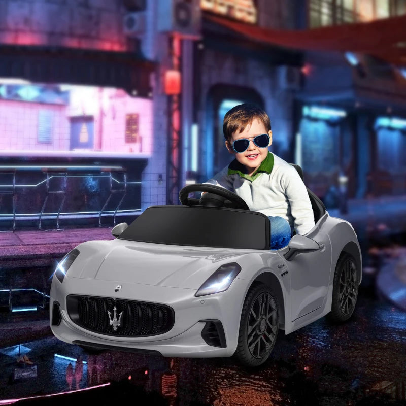 AIYAPLAY Macchina per Bambini 12V Maserati Gran Turismo Folgore con Telecomando, Età 3-5 Anni, Grigio