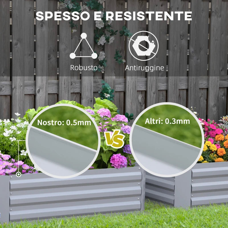 Outsunny Set di 2 Letti per Orto Rialzati con Fondo Aperto per Piante e Ortaggi, in Acciaio, 100x100x30 cm, Grigio