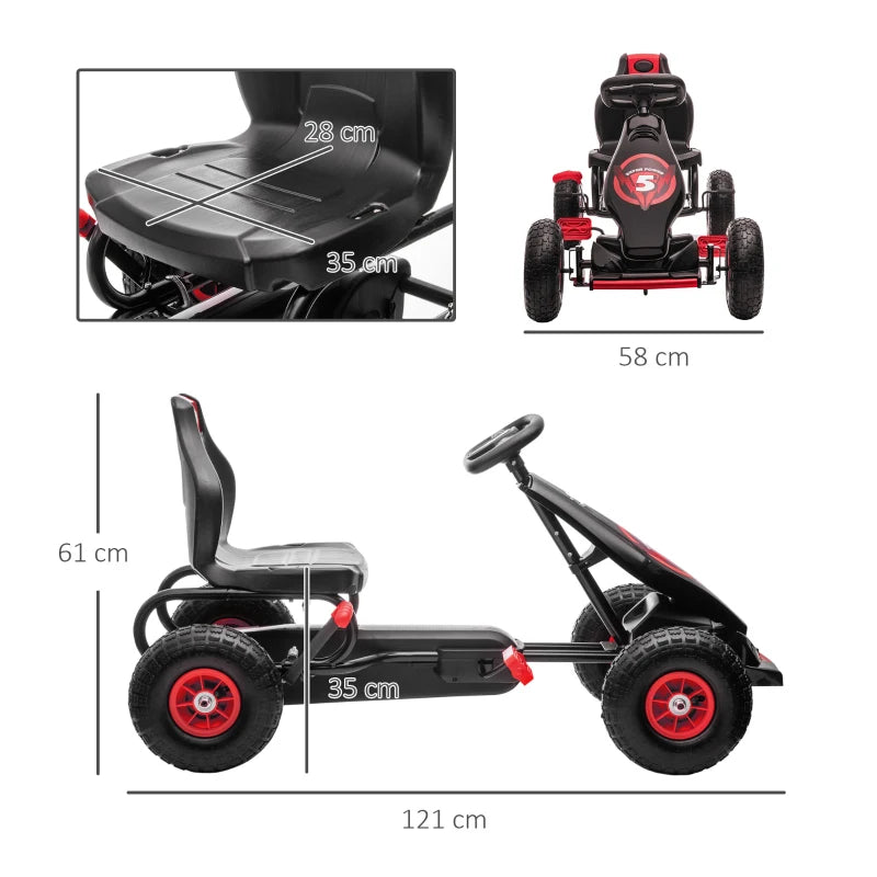 HOMCOM Go Kart a Pedali per Bambini da 5-12 Anni con Sedile Regolabile e Ruote in Gonfiabili, Rosso