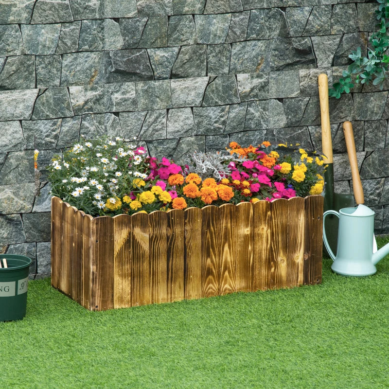 Outsunny Fioriera da Giardino Rettangolare per Interni ed Esterni, in Legno di Abete, 80x33x30 cm, color Legno