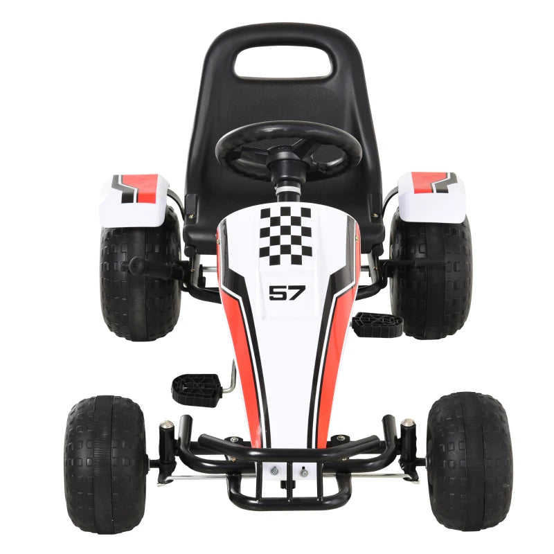 HOMCOM Go-Kart a Pedali Bianco per Bambini 3-6 Anni con Sedile Regolabile, Ruote in Plastica, Freno a Mano e Cambio