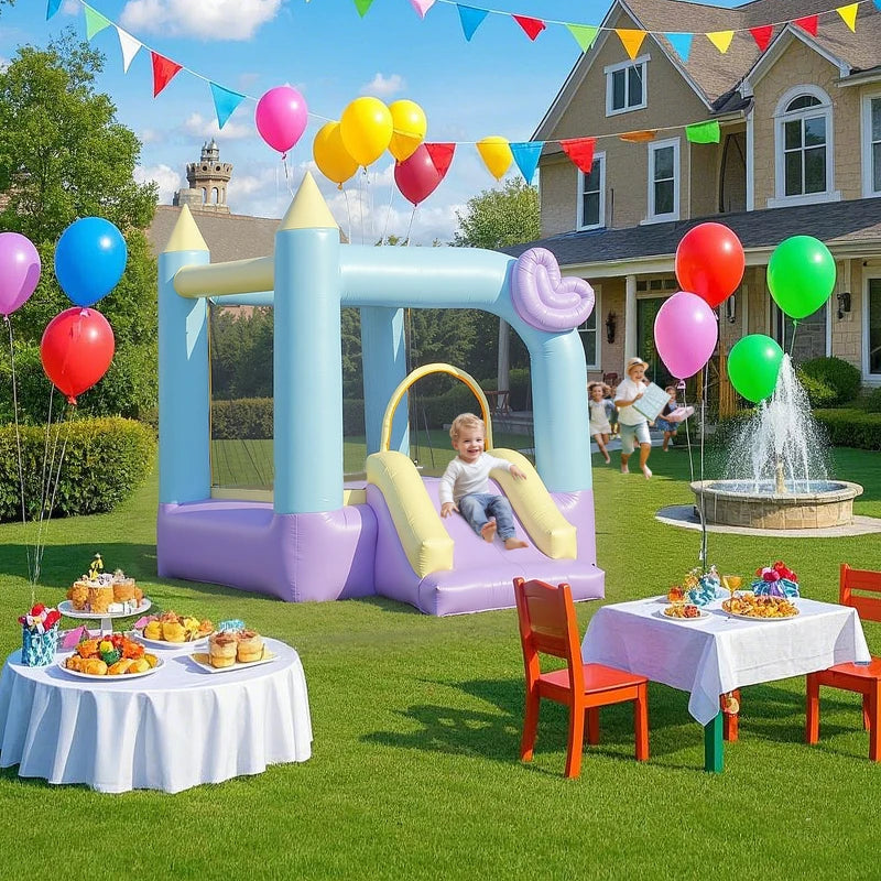 AIYAPLAY Castello Gonfiabile per Bambini 3-8 Anni con Soffiatore, Scivolo e Area di Salto, Picchetti e Borsa