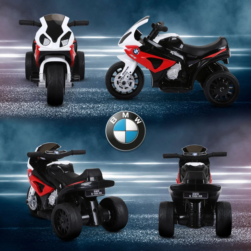 HOMCOM Moto Elettrica per Bambini Max. 20kg con Licenza BMW, Macchina Elettrica con 3 Ruote, Batteria Ricaricabile 6V, Bianco Rosso, 66x37x44cm