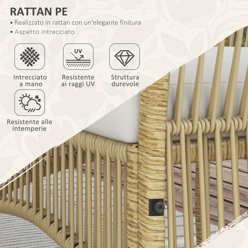 Outsunny Set da Giardino in Rattan da 4 Pezzi con 2 Poltroncine, Divano e Tavolino da Caffè, Naturale e Nero