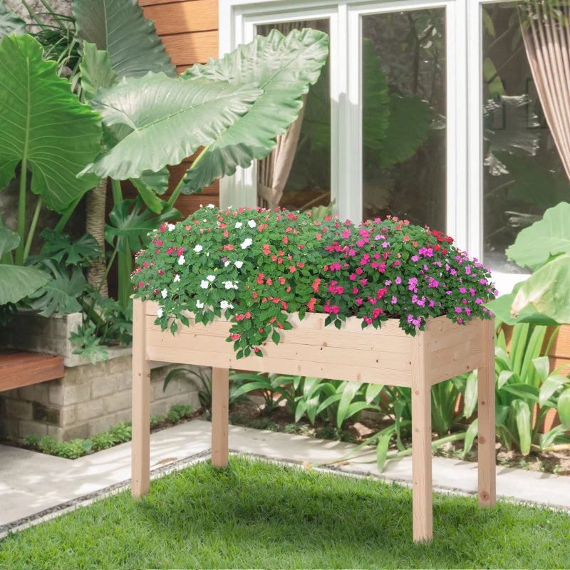 Outsunny Letto per Orto Rialzato, Orto Urbano Pensile Tavolo Porta Piante con Fodera in Tessuto per Giardino, 122.5x56.5x76cm, Legno