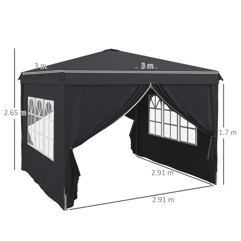 Outsunny Gazebo 3x3 ad Altezza Regolabile con Fori di Drenaggio e Borsa da Trasporto, in Metallo, Grigio