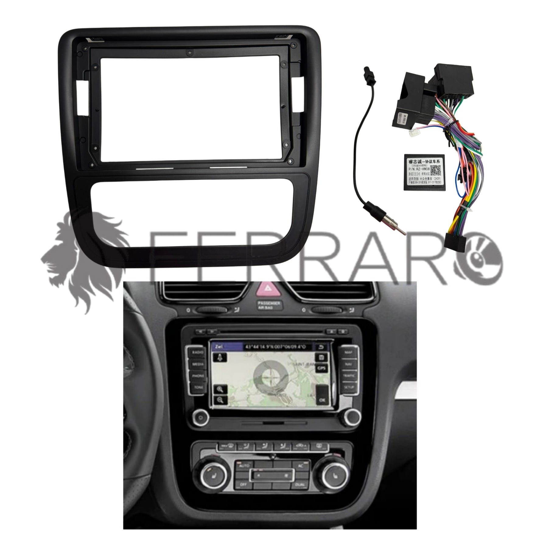 Kit Montaggio Autoradio 9"Pollici Volkswagen Scirocco (2008-2017) Mascherina, Cablaggio per Autoradio Android