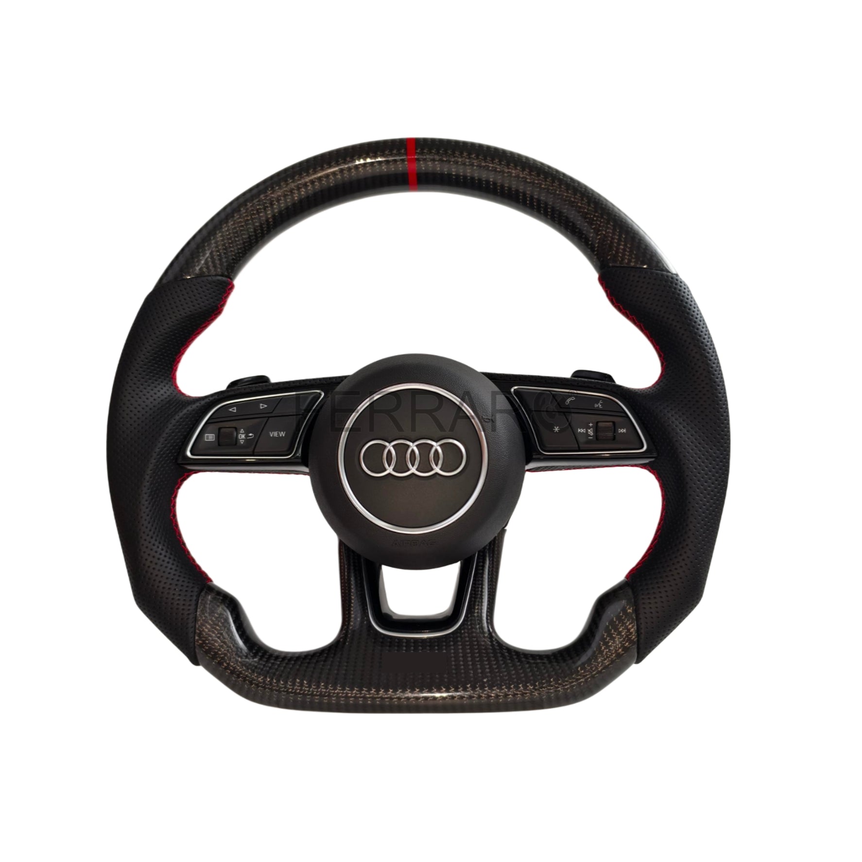(PRENOTA) Volante per Audi, Carbonio Diagonale, Etichetta Rossa, Cucitura Rossa, S