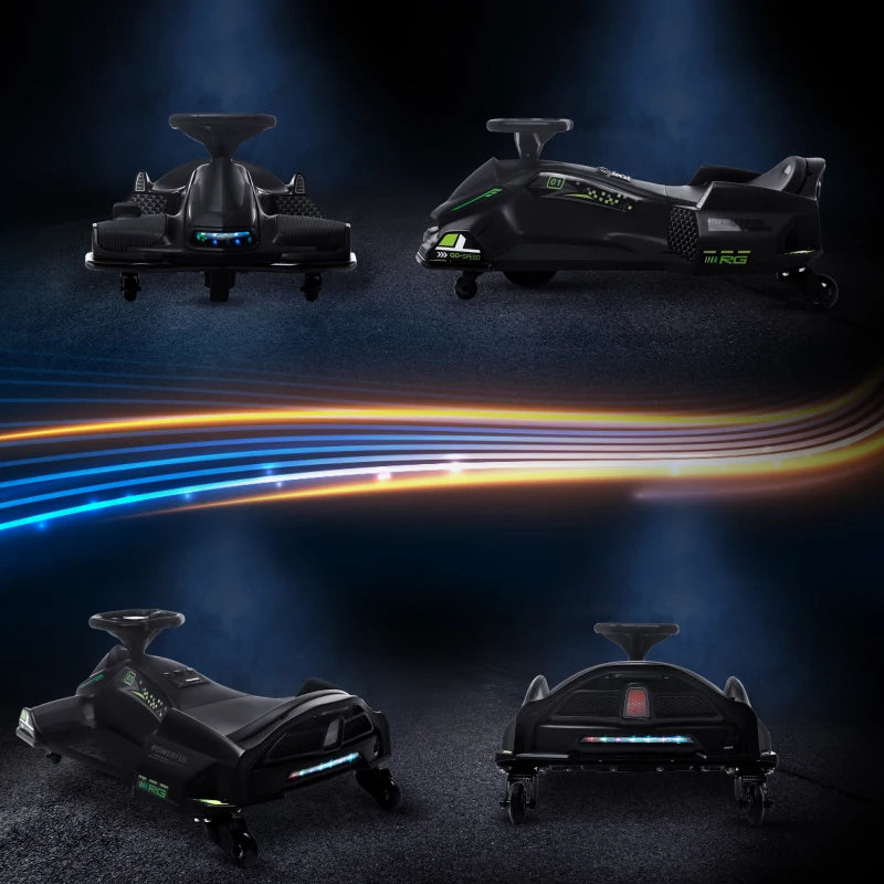 HOMCOM Go Kart Elettrico per Bambini 8-12 Anni Velocità 3-8 km/h per Drifting con Luci e Musica, Nero