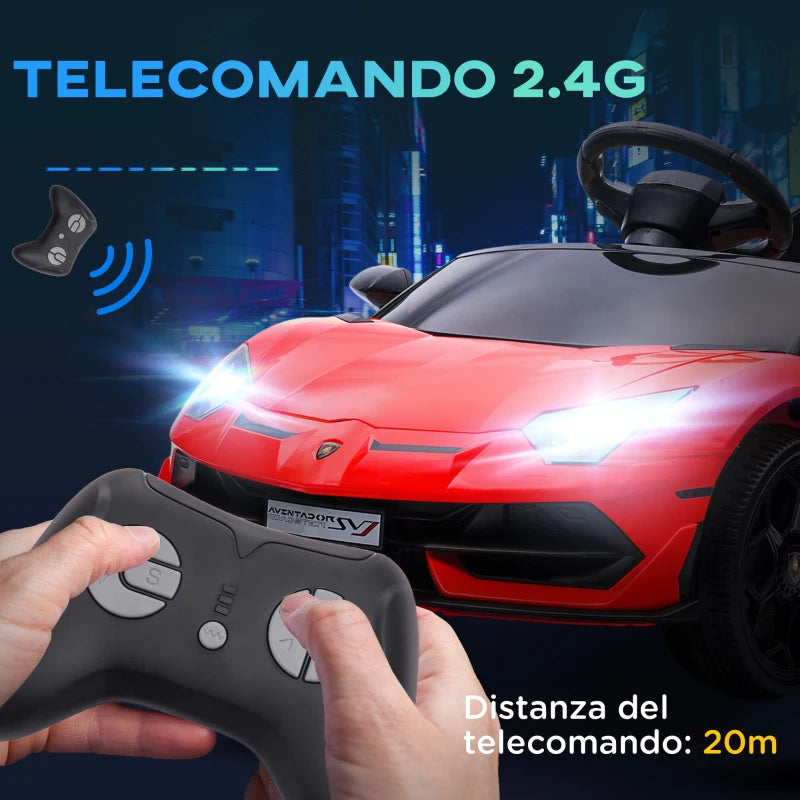 HOMCOM Macchina Elettrica per Bambini a 12V Licenza Lamborghini con Clacson e Telecomando, 107.5x63x42 cm, Rossa