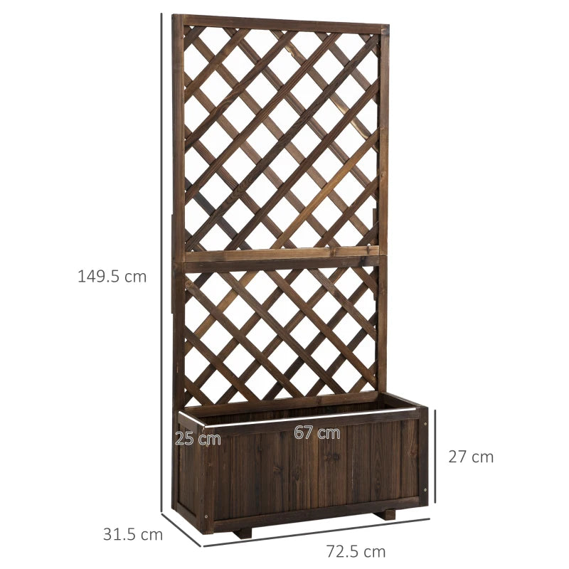 Outsunny Fioriera da Esterno con Grigliato per Rampicanti e Vaso, in Legno di Abete, 72.5x31.5x149.5 cm