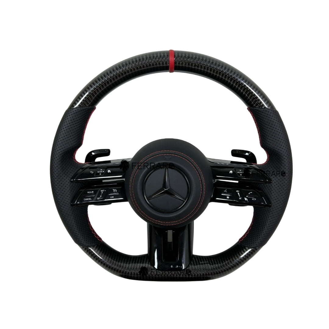 Volante per Mercedes, Carbonio Diagonale, Etichetta Rossa, Punzonatura Rossa, Linea Rossa, AMG